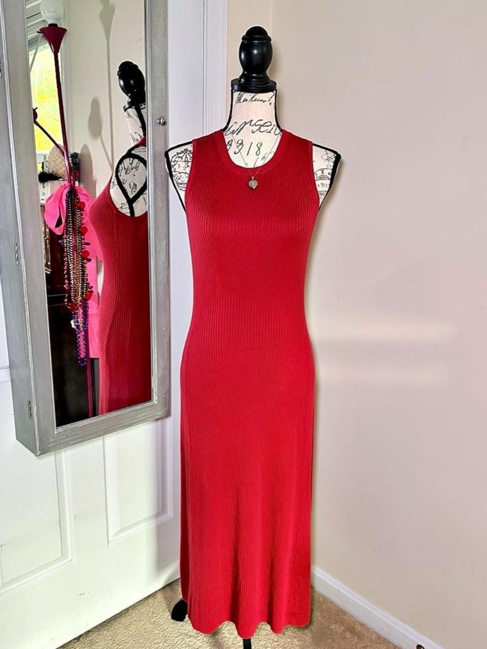 Uniqlo Red Ribbed Sleeveless Maxi Dress
